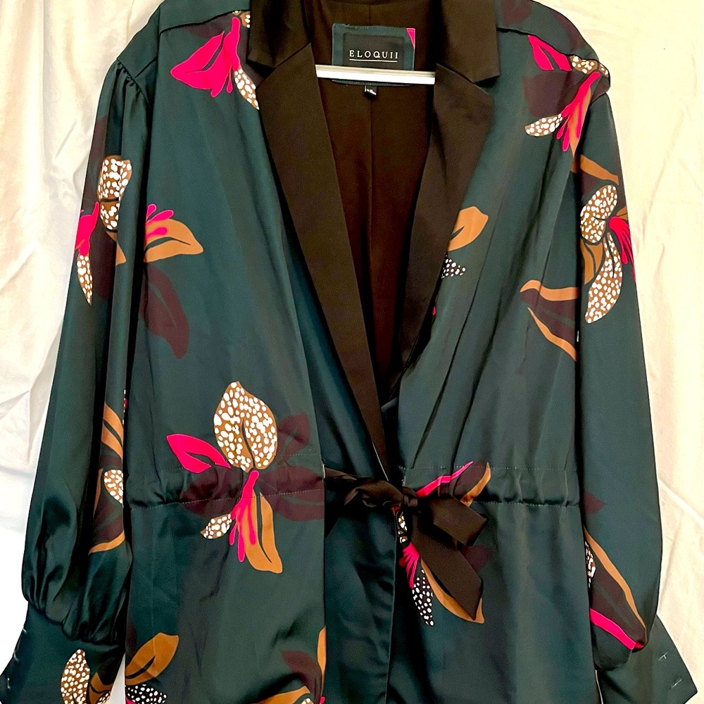 Eloquii Jacket, EUC, green, floral, size 16